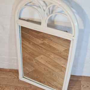 Large Vintage White Bamboo Mirror