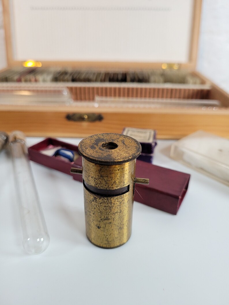 50 Vintage Microscope Slides With Pocket Microscope and Flatters