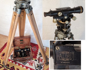 Vintage Hall Bros Surveyor's Level and Tripod / Surveying Equipment with Box