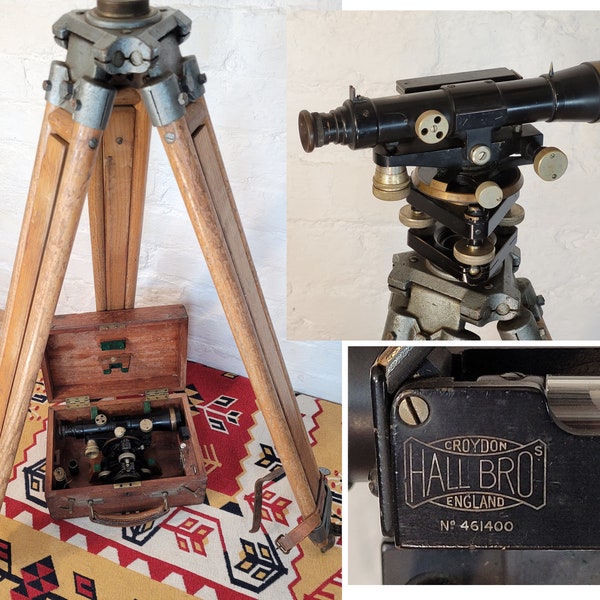 Vintage Hall Bros Surveyor's Level and Tripod / Surveying Equipment with Box