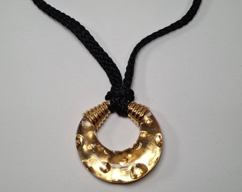 Vintage 1995 Christian Dior Dolce Vita Gold Coloured Pendant on a Black Nylon Choker