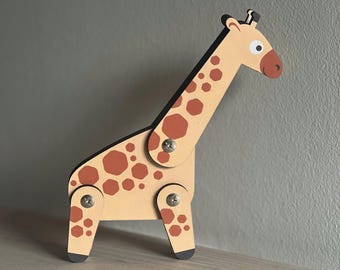 Articulated Wooden Giraffe Toy, Montessori Toddler Animal, Safari Nursery Decor