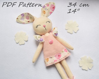 Bunny doll pdf /Felt bunny doll tutorial/Felt doll DIY/Pdf Pattern doll/Felt doll download pdf/Tutorial and pattern bunny doll felt