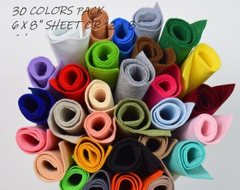 Set of 30 colors felt sheets/Soft synthetic italian felt/Eco-friendly italian felt/Dolls making felt sheets/6X8 inch or 12 x 8 inch sheets