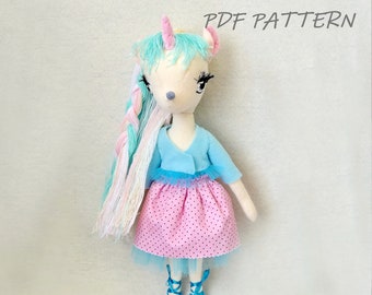 Unicorn doll pdf /Felt unicorn doll tutorial/Felt unicorn doll DIY/Pdf Pattern doll/Felt doll unicorn download pdf/Pdf unicorn doll felt