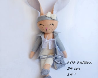 Bunny doll pdf /Felt bunny doll tutorial/Felt doll DIY/Pdf Pattern doll/Felt doll download pdf/Tutorial and pattern bunny doll felt