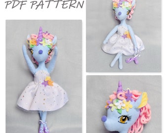 Unicorn doll pdf /Felt unicorn doll tutorial/Felt unicorn doll DIY/Pdf Pattern doll/Felt doll unicorn download pdf/Pdf unicorn doll felt