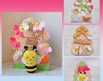 Soft book activity bee hive/Quiet book sewn felt Pdf download/Bee hive activity book Pdf tutorial/Felt soft book bees Pdf download