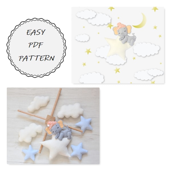 Elephant Pdf Pattern/Baby mobile elephant Pdf Pattern/DIY  baby mobile elephant/baby shower gift/sewing tutorial/baby mobile DIY pdf pattern