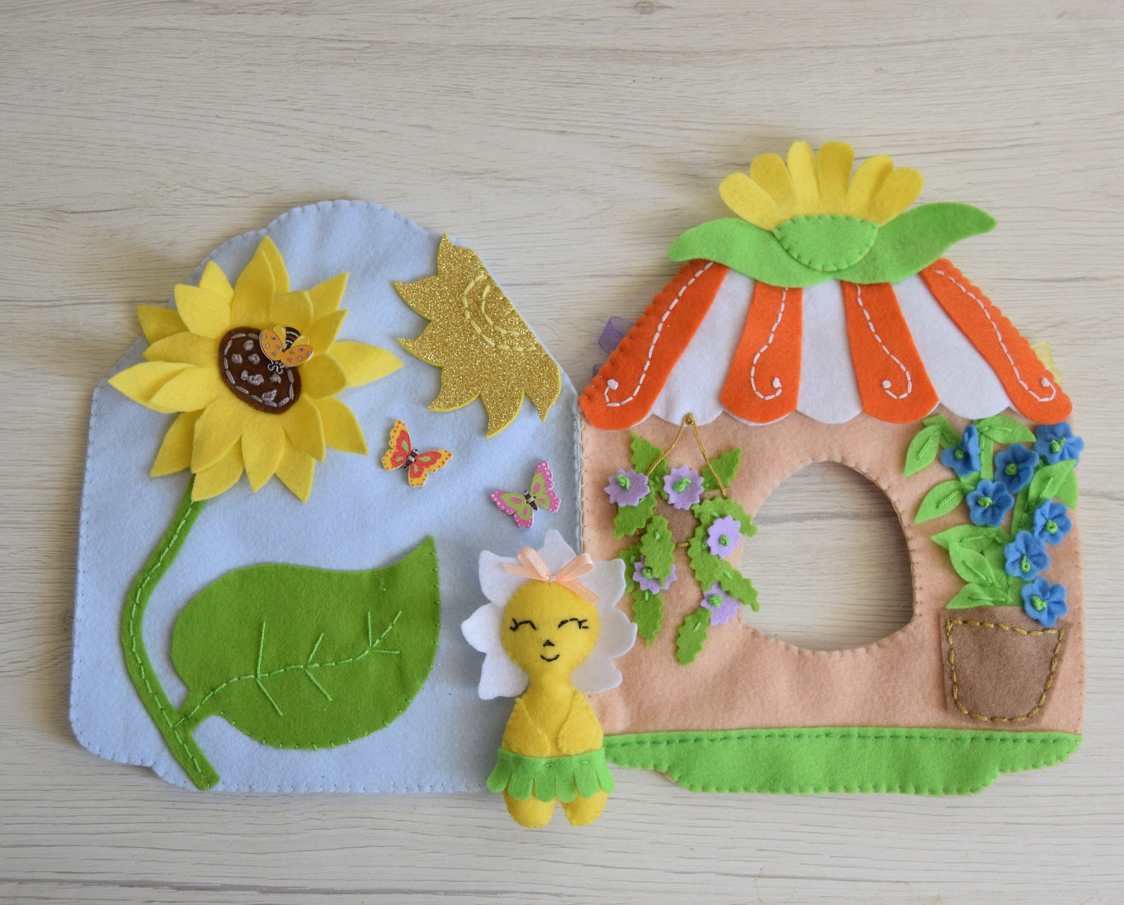 Soft Book Activity Flower Shop/quiet Book Sewn Felt/flowers Activity Book/felt Soft Book Flowers