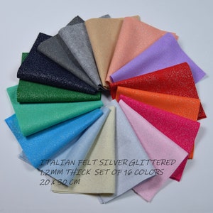 Silver glittered felt collection/16 colors silver glittered felt/Synthetic silver glitterede felt sheets/Glittered felt sheets 8 x 12inch