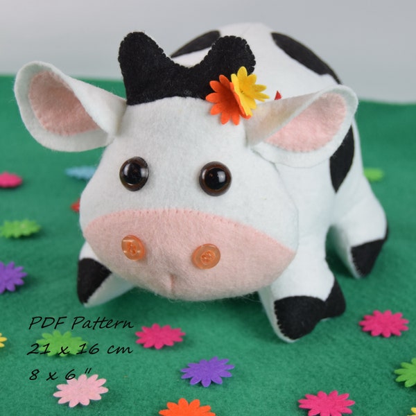 PDF Sewing Pattern & Tutorial | Stuffed animals | Fabric toys | Softies | DIY Projects | Cow pattern felt stuffed toy