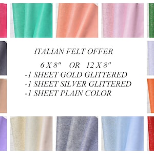 Synthetic felt pack/Italian felt 1,2mm pack/Glittered felt gold and silver/Soft felt for crafts/Glittered felt sheets