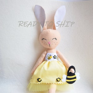 Felt bunny doll/Softie sewn bunny doll/Girl special gift/Felt stuffed doll /Stuffed bunny doll sewn/Bunny fabric doll/Bunny rag doll