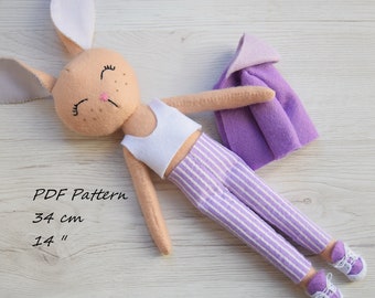 Bunny doll pdf /Felt bunny doll tutorial/Felt doll DIY/Pdf Pattern doll/Felt doll download pdf/Tutorial and pattern bunny doll felt