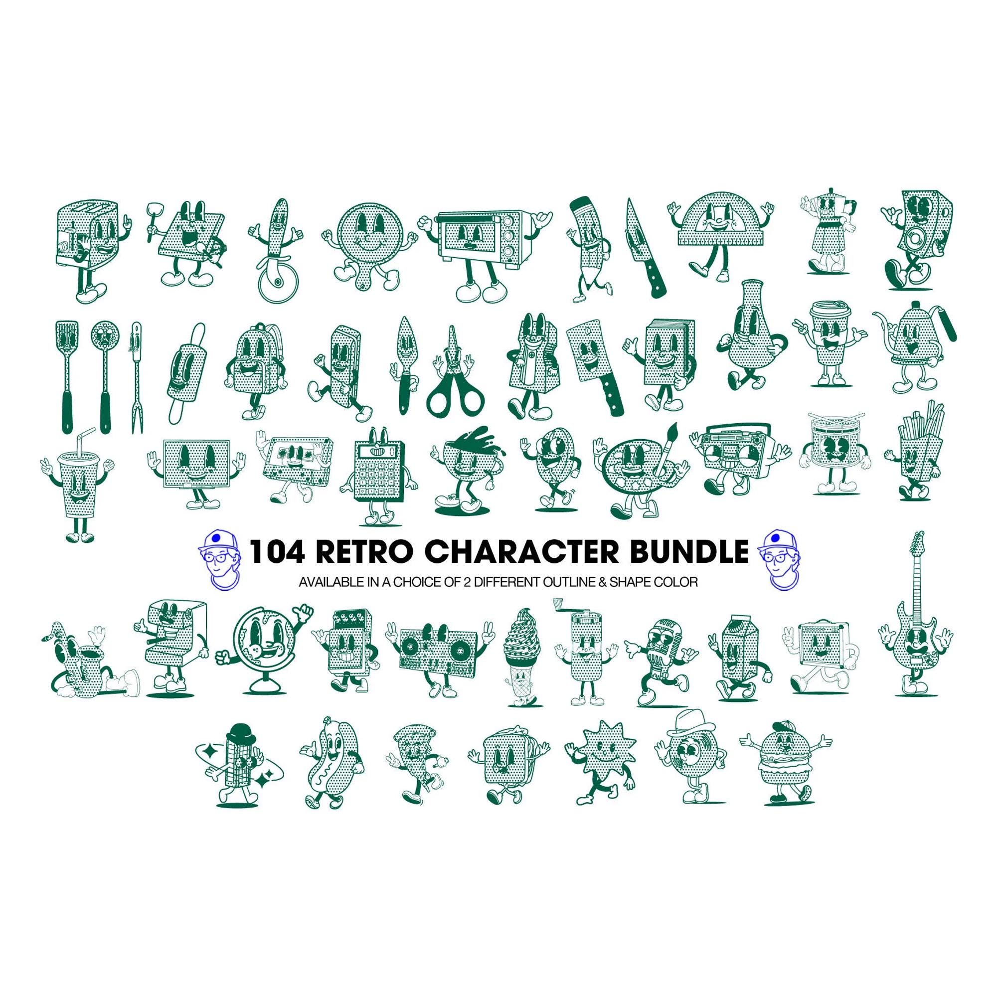 Retro character illustration bundle