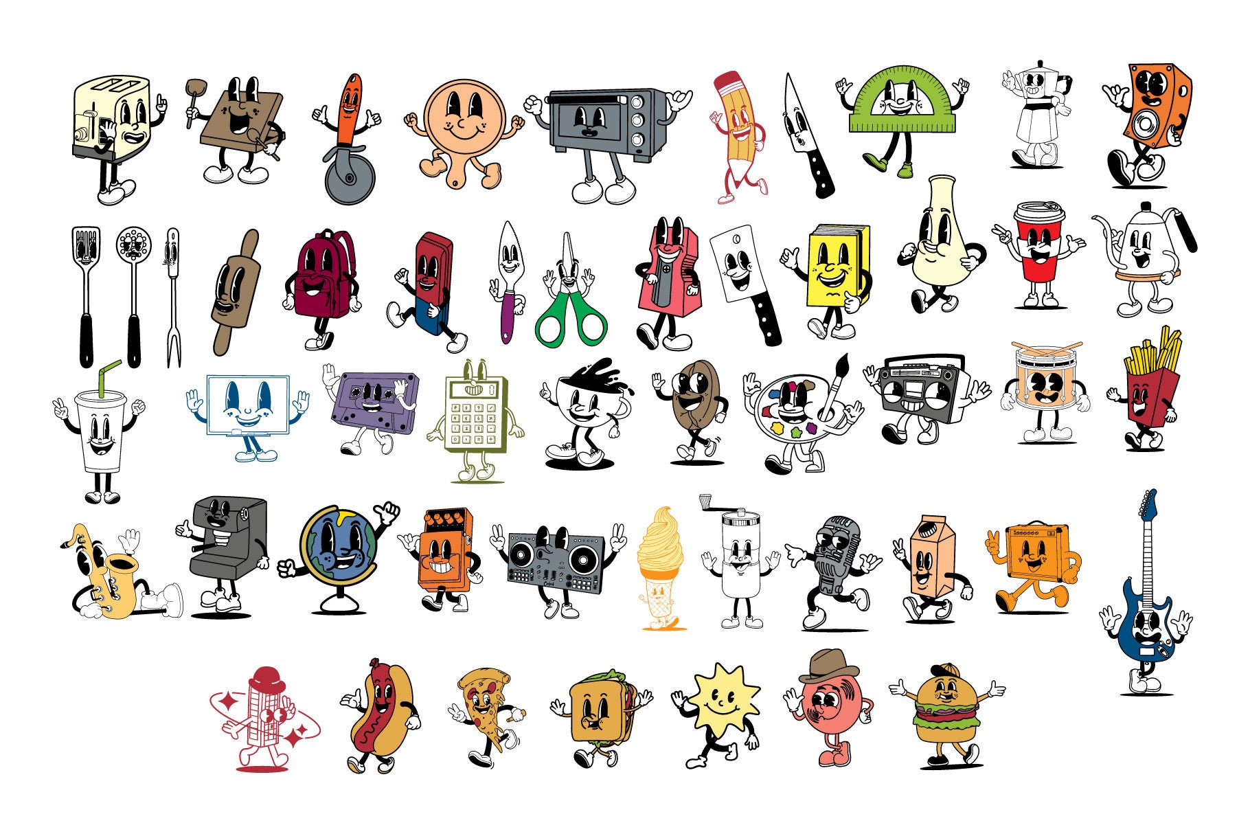 Retro Character Illustration Bundle - Etsy