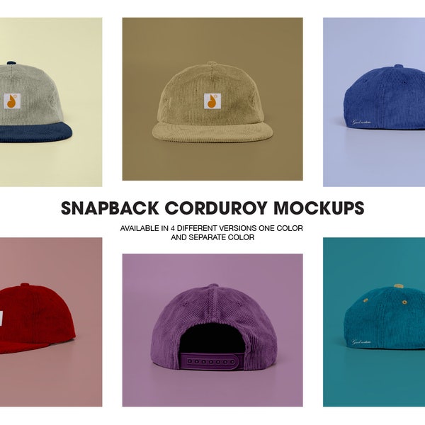 Snapback corduroy cap hat mockups