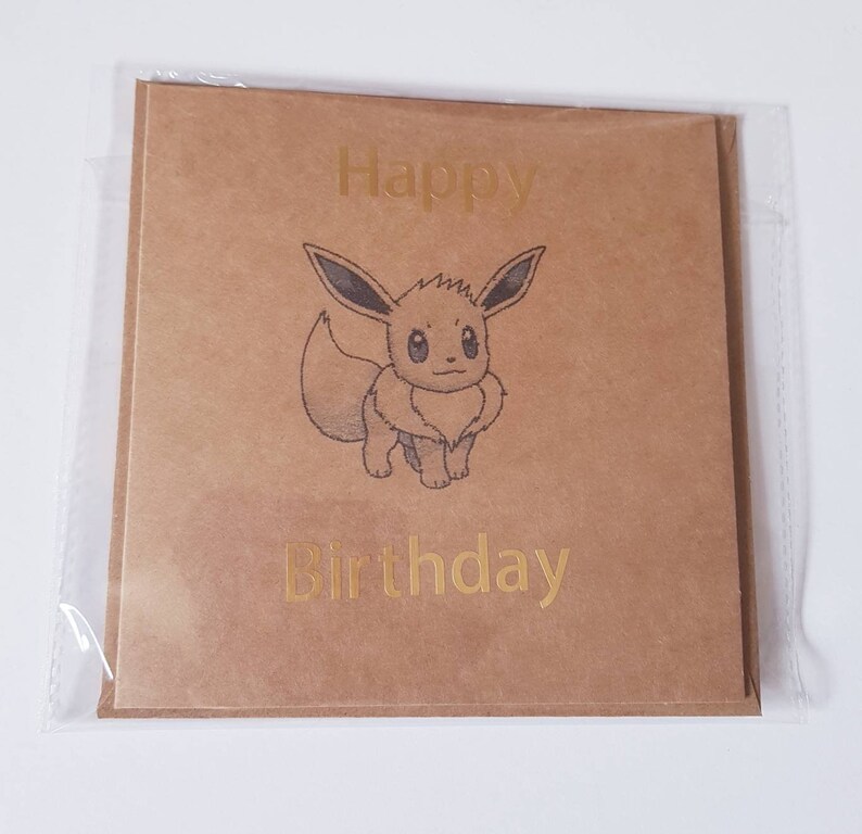 Handmade Eevee Pokemon Square Birthday Card With Gold Font ...