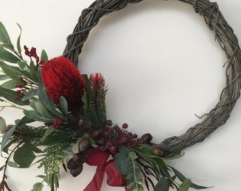 Native Wreath with Banksia, Bottlebrush Gumnuts and Berries