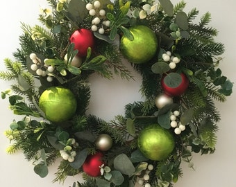 Forest Pine Wreath with Eucalyptus, Baubles and Berries