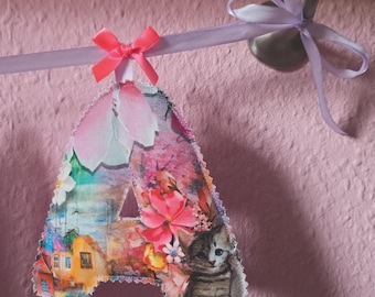 Gepersonaliseerde naambanner met handgemaakte stoffen letters voor de kinderkamer | Decoratie op maat voor de babykamer | Muurdecoratie voor meisjeskamer