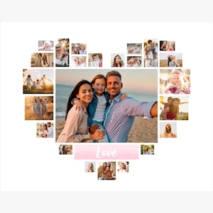 Heart Family Photo Collage Edit in Canva, Love Collage, Family Photo Collage, Heart Shape Collage, Photo Collage, Editable in Canva