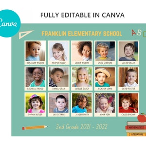 Plantilla escolar editable en Canva, foto de clase, foto escolar, primer grado, plantilla de foto, plantilla de 8x10, editable en Canva