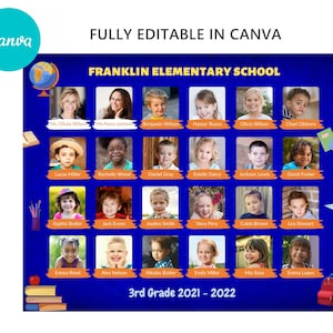 Schulvorlage in Canva bearbeiten, Schulklasse Foto, Schulfoto, 1.Klasse, Fotovorlage, Vorlage 8x10, bearbeitbar in Canva