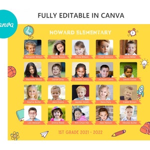 Schulvorlage in Canva bearbeiten, Schulklasse Foto, Schulfoto, 1.Klasse, Fotovorlage, Vorlage 8x10, bearbeitbar in Canva
