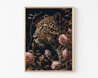 Leopard Black Art, Leopard Print, Gold Wall Art, Art Print