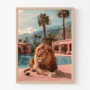 Lion Poster, California Wall Art, Lion Wall Art, Palm Springs, Mid Century Modern, Art Print