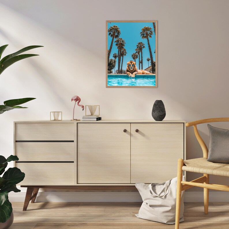 Lion Poster, California Wall Art, Lion in Palm Springs, Mid Century