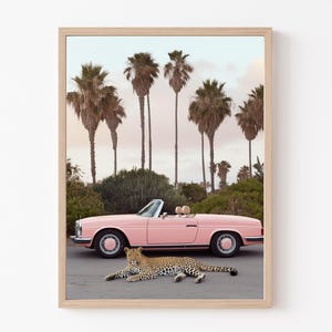 Leopard Poster, California Wall Art, Leopard Retro Car Palm Springs, Mid Century Modern, Art Print