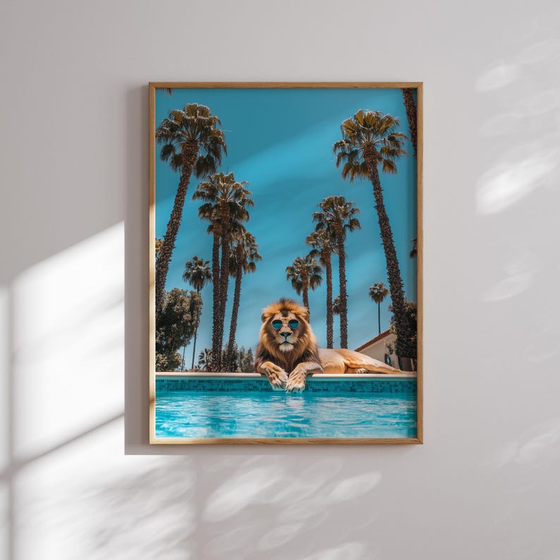 Lion Poster, California Wall Art, Lion in Palm Springs, Mid Century