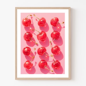 Arte de cocina, arte de pared de cerezas, cereza, póster de cerezas, arte de pared retro, impresión artística