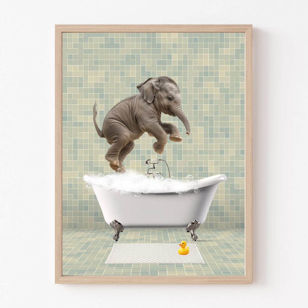 Baby Elephant Bathtub Art Print: Whimsical Bathroom Wall Decor - Etsy