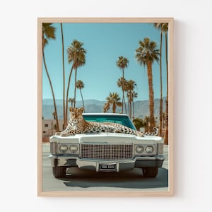 Leopard Poster, California Wall Art, Leopard Retro Car Palm Springs, Mid Century Modern, Art Print