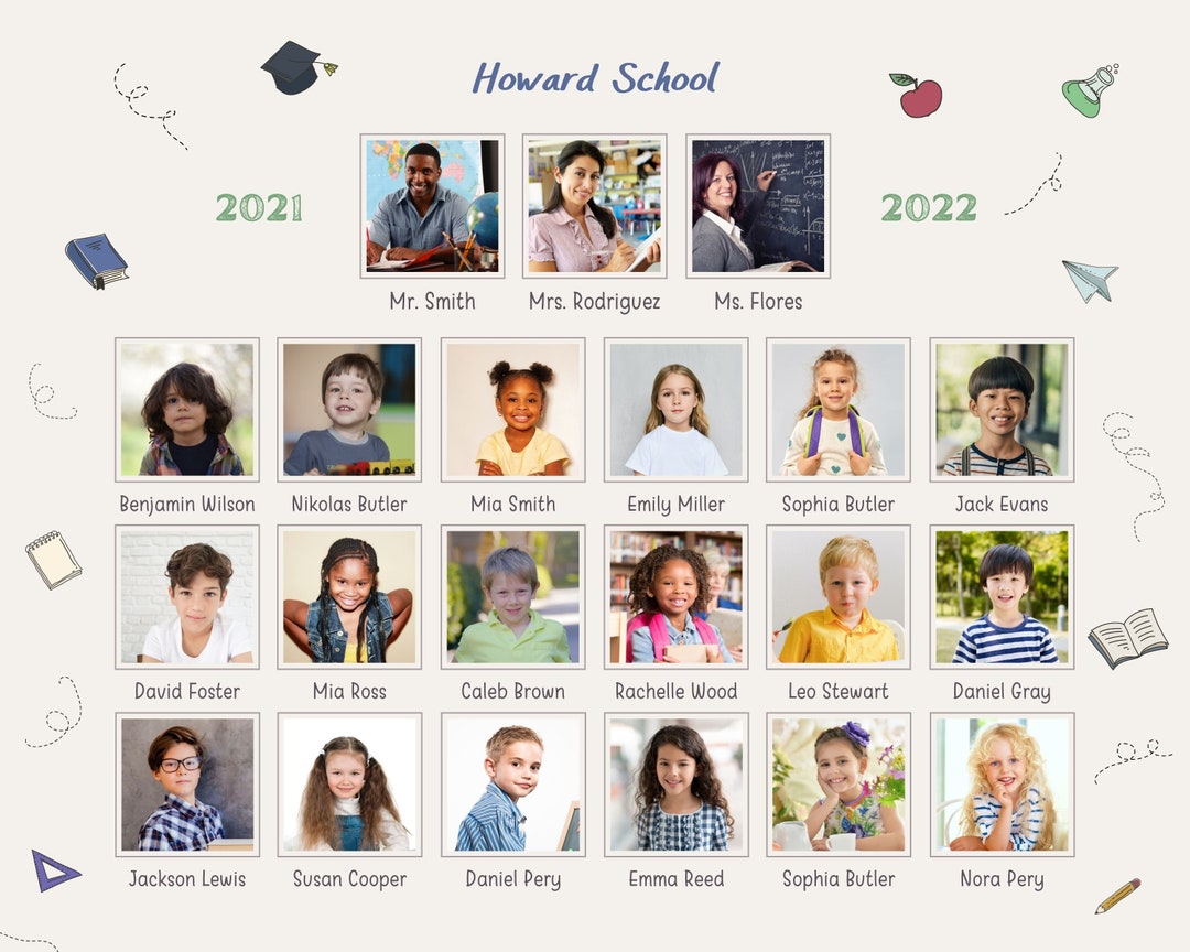 Custom Kindergarten Class Photo Collage School Photo Template Custom Kindergarten Class Photo Collage School Photo Template