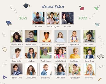 Custom Kindergarten Class Photo Collage, School Photo Template, Customized Class Photo Template