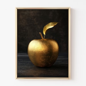 Arte nera, decorazione cucina oro, arte murale oro, mela oro, stampa artistica