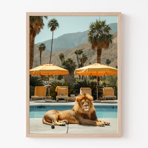 Lion Poster, California Wall Art, Lion in Palm Springs, Mid Century Modern, Art Print