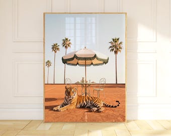 Tiger Wall Art, Palm Springs Tennis Court Print, Desert Decor