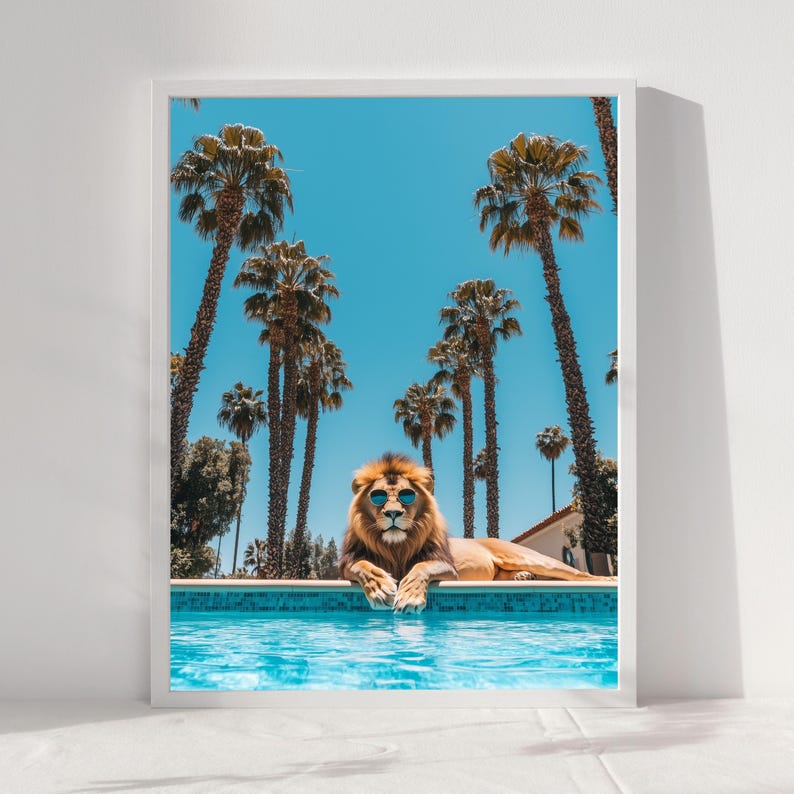 Lion Poster, California Wall Art, Lion in Palm Springs, Mid Century