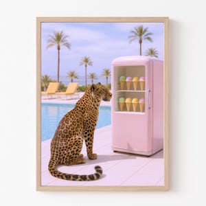 Leopard Poster, California Wall Art, Retro Poolside Wall Art, Palm Springs Mid Century Decor, Art Print