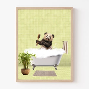 Panda in Vintage Bathtub, Panda, Bathroom Wall Art , Panda in Bathtub Art Print