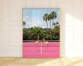 Flamingo Tennis Court Art Print, Pink Tennis Wall Art