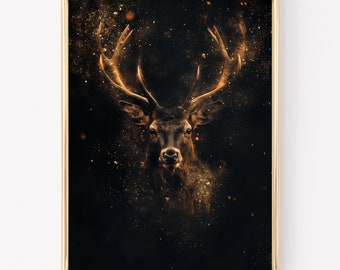 Gold Deer Art Print: Black & Gold Animal Wall Decor