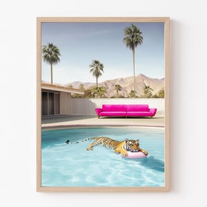 Tiger Poster, Wandkunst, Tiger im Pool in Palm Springs, Kunstdruck