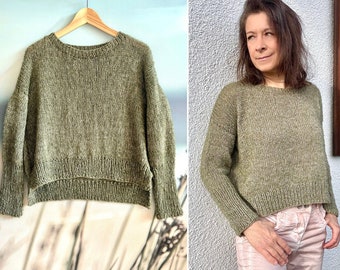 STRICKANLEITUNG "SCHILF Sweater" - federleichter Basic Pullover - Pulli - nahtlos stricken - von oben - 9 Größen - sofortiger PDF Download